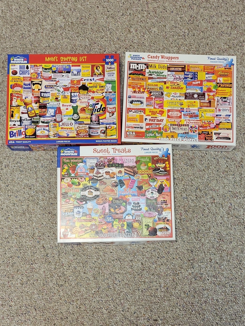 White Mountain Puzzles Mom's Shopping List Sweet Treats Candy Wrappers 1000pc